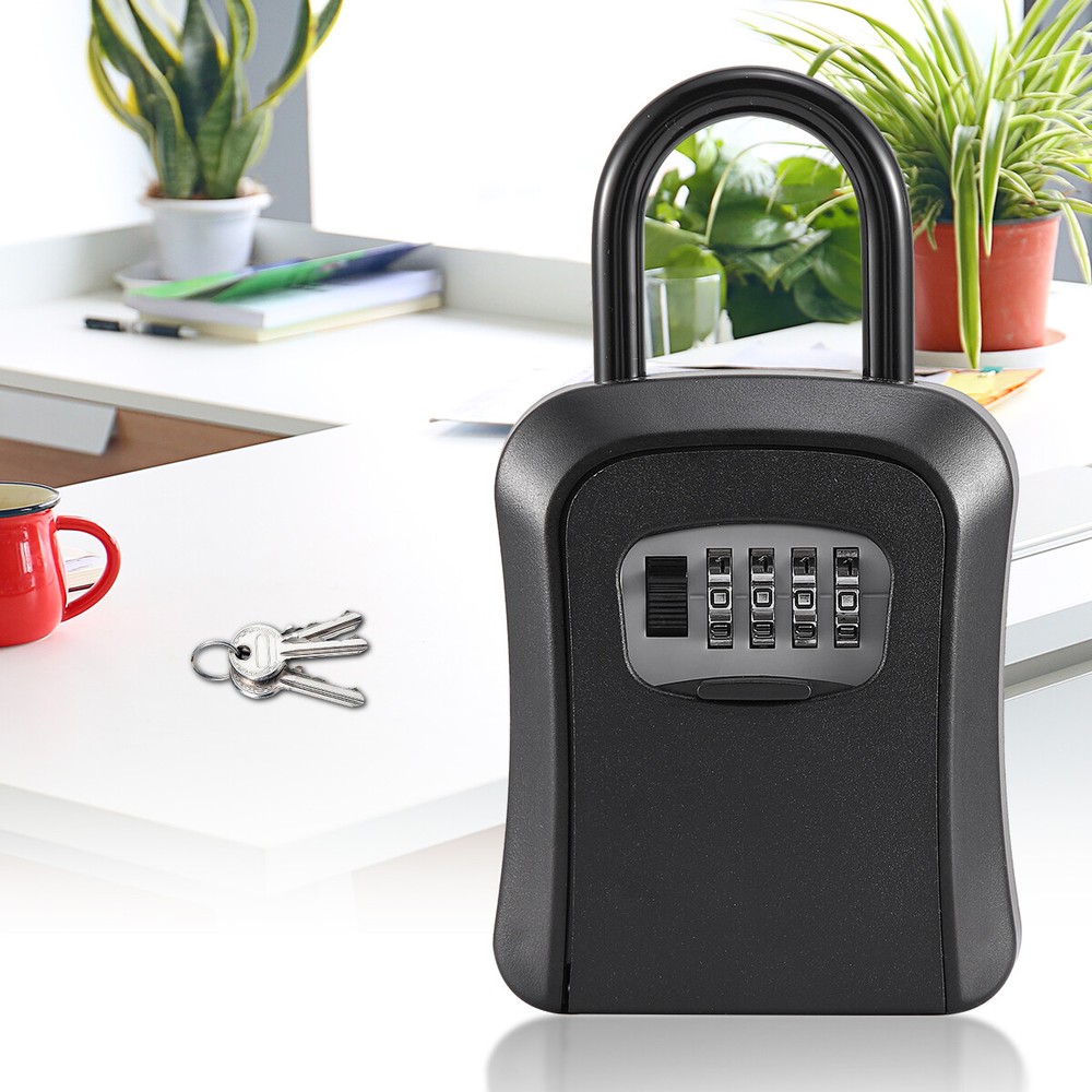 4-Digit Combination Key Safe Lock Box Portable Wall-Mounted Security Storage Box