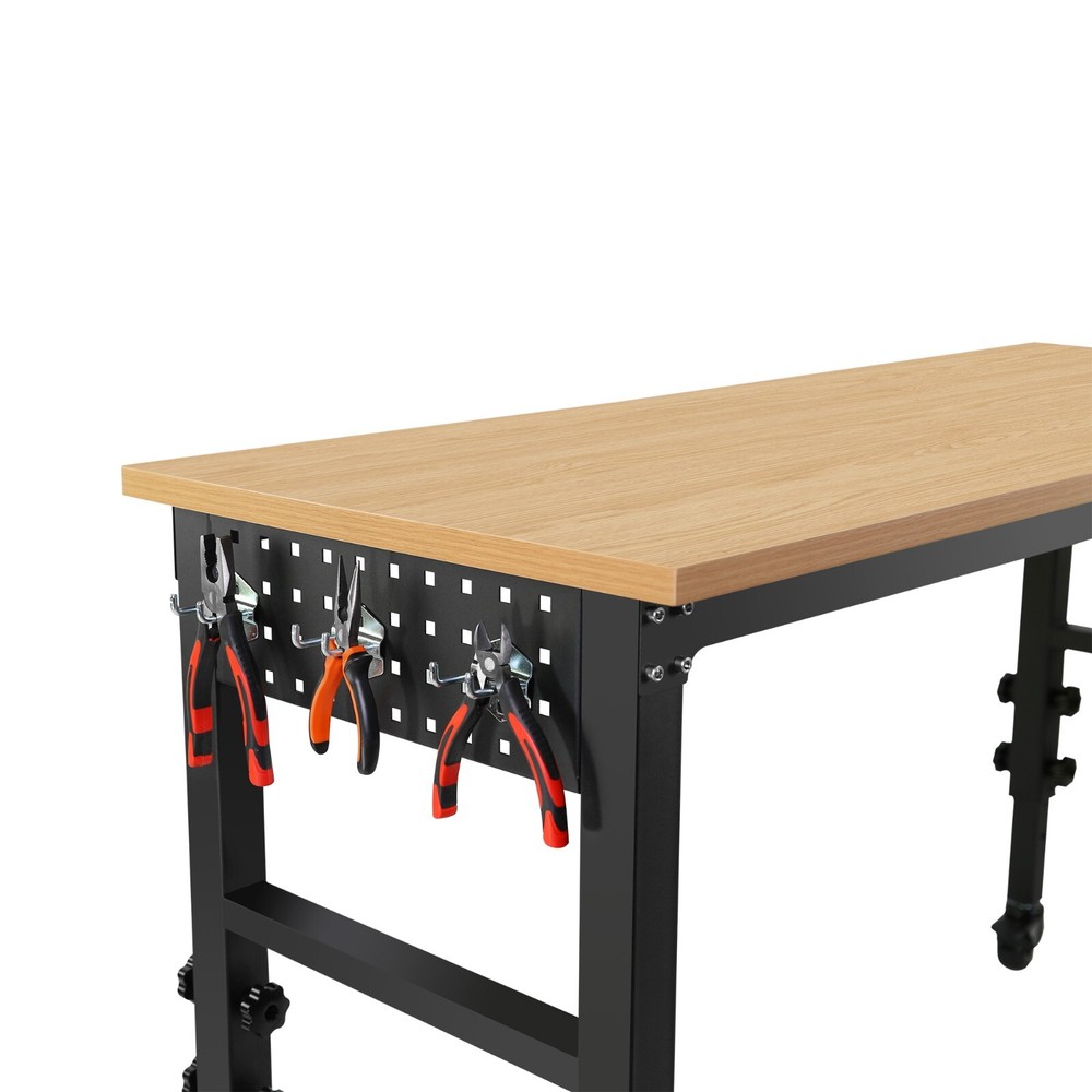 60"Rolling Adjustable Heavy Duty Workbench with Rubber Wood Top Working