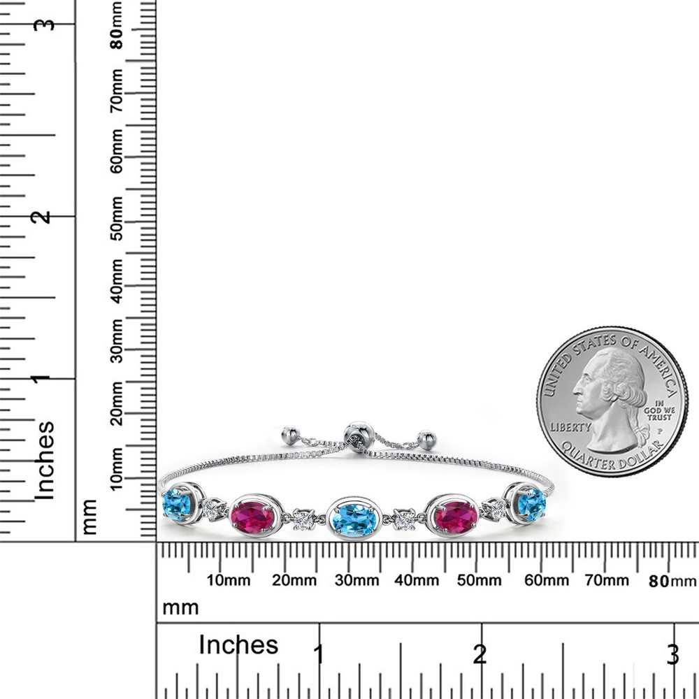925 Sterling Silver Swiss Blue Topaz, Created Ruby and Lab Grown Diamond