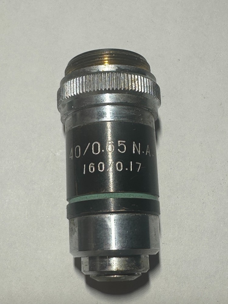 40/0.65 N.A. 160/0.17 Microscope Objective Bottom Green Stripe, Used