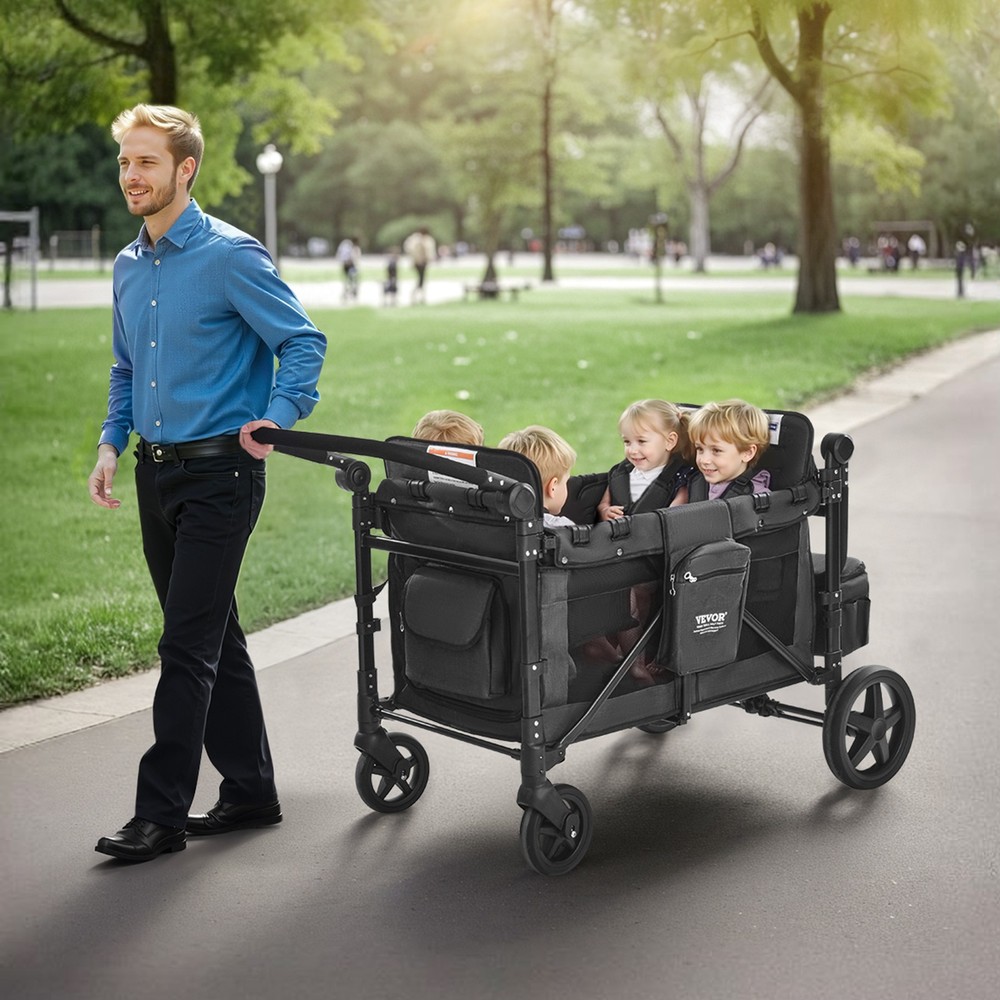 VEVOR Wagon Stroller 4 Kids Push Pull Quad Collapsible Stroller 330LBS Capacity