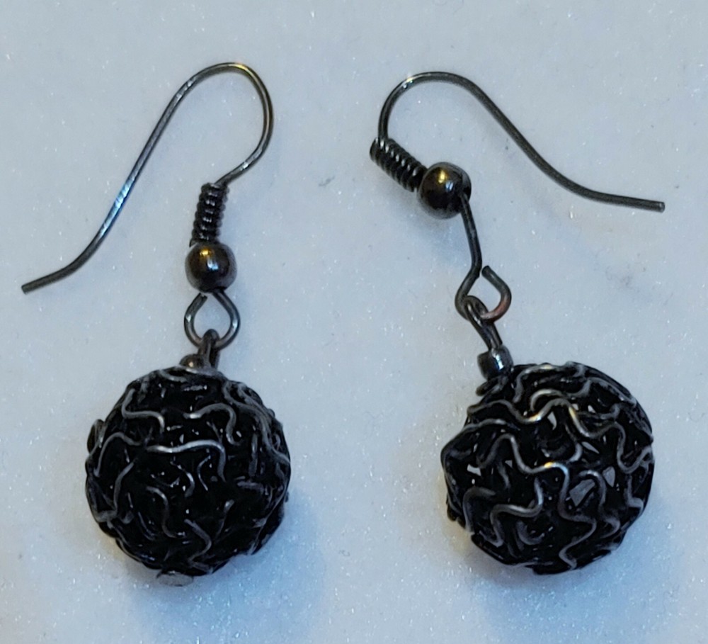 pierced dangle earrings - WIRE BALL - 1/2 in Dia - BLACK