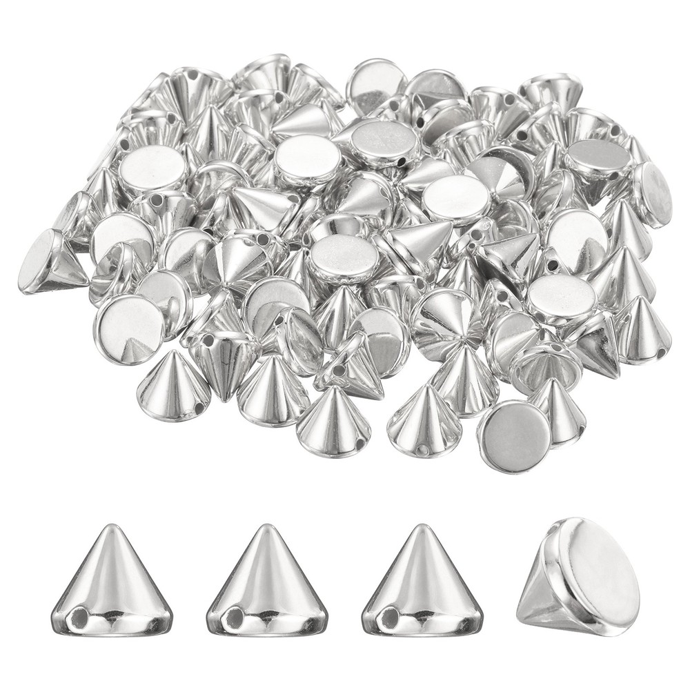 200PCS Spike Cone Studs 10x8mm Plastic with Hole for Crafts Silver