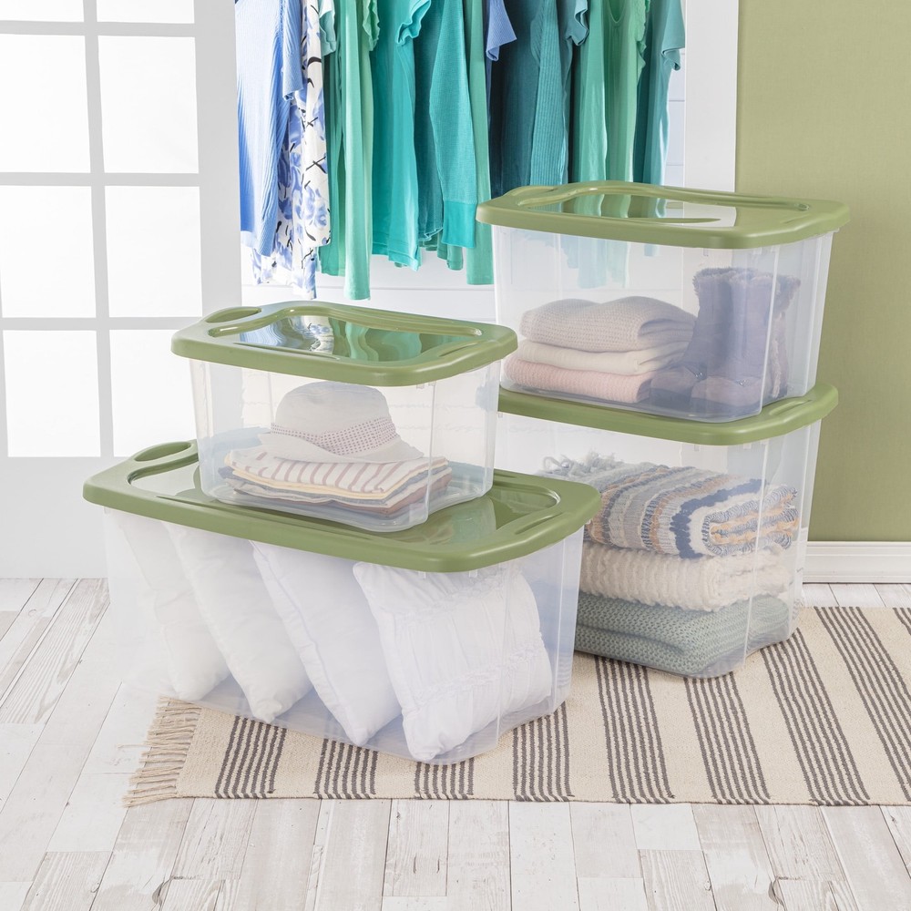 EZ Carry Storage Bin 40 Quart Clear Plastic Storage Container W/ Full-Grip
