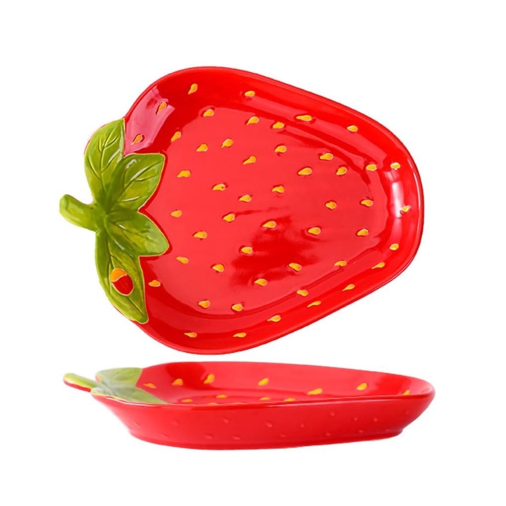 Creative Fruit Shaped Ceramic Dinner and Dessert Plate - Strawberry - 1 PCS
