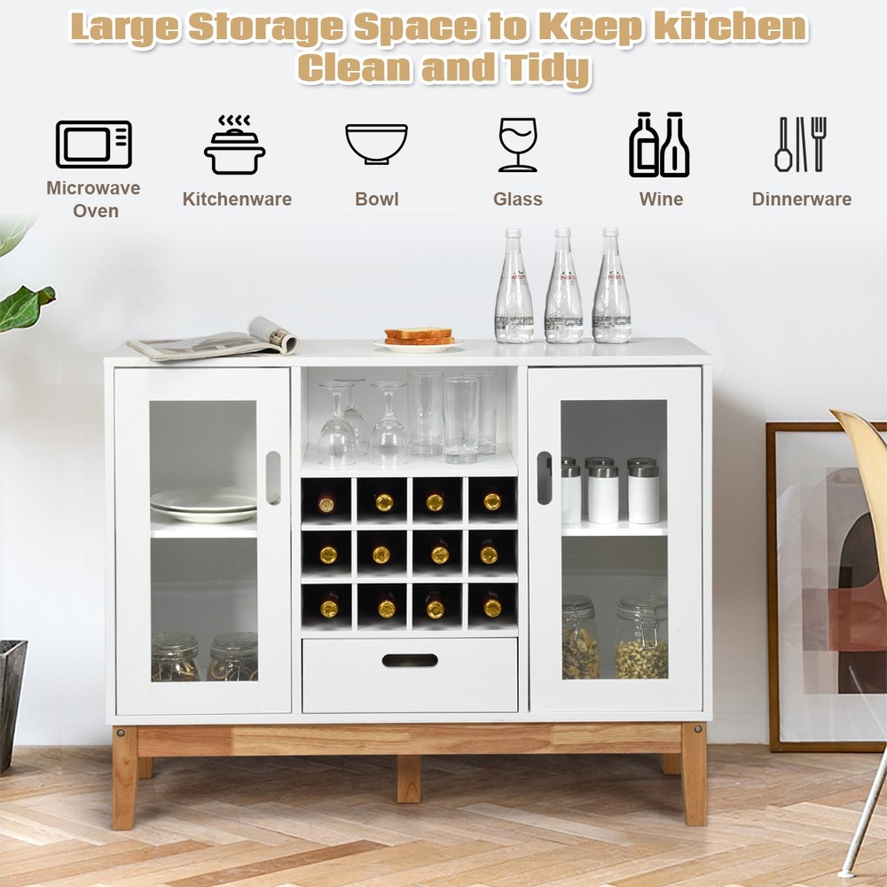 Wood Wine Storage Cabinet Sideboard Console Buffet Server w/ Wine Rack & Drawer