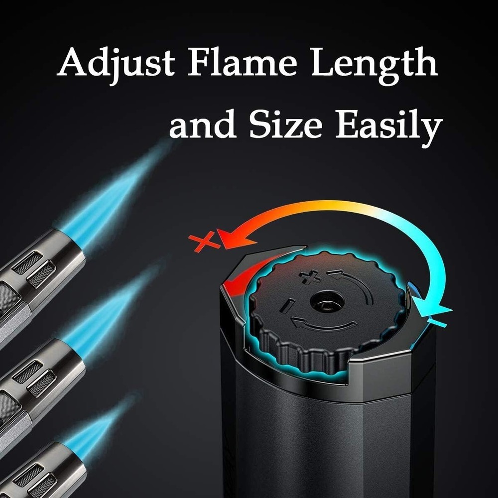 Refillable Butane Torch Lighter Adjustable Cigar Gas Lighter 2 Jet Flame Lighter