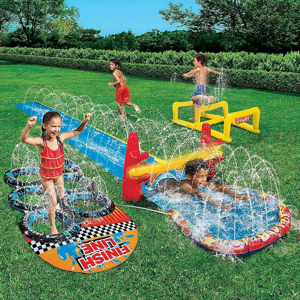 Banzai Aqua Blast Obstacle Course Slide 16'L Inflatable Backyard Aqua Water Park