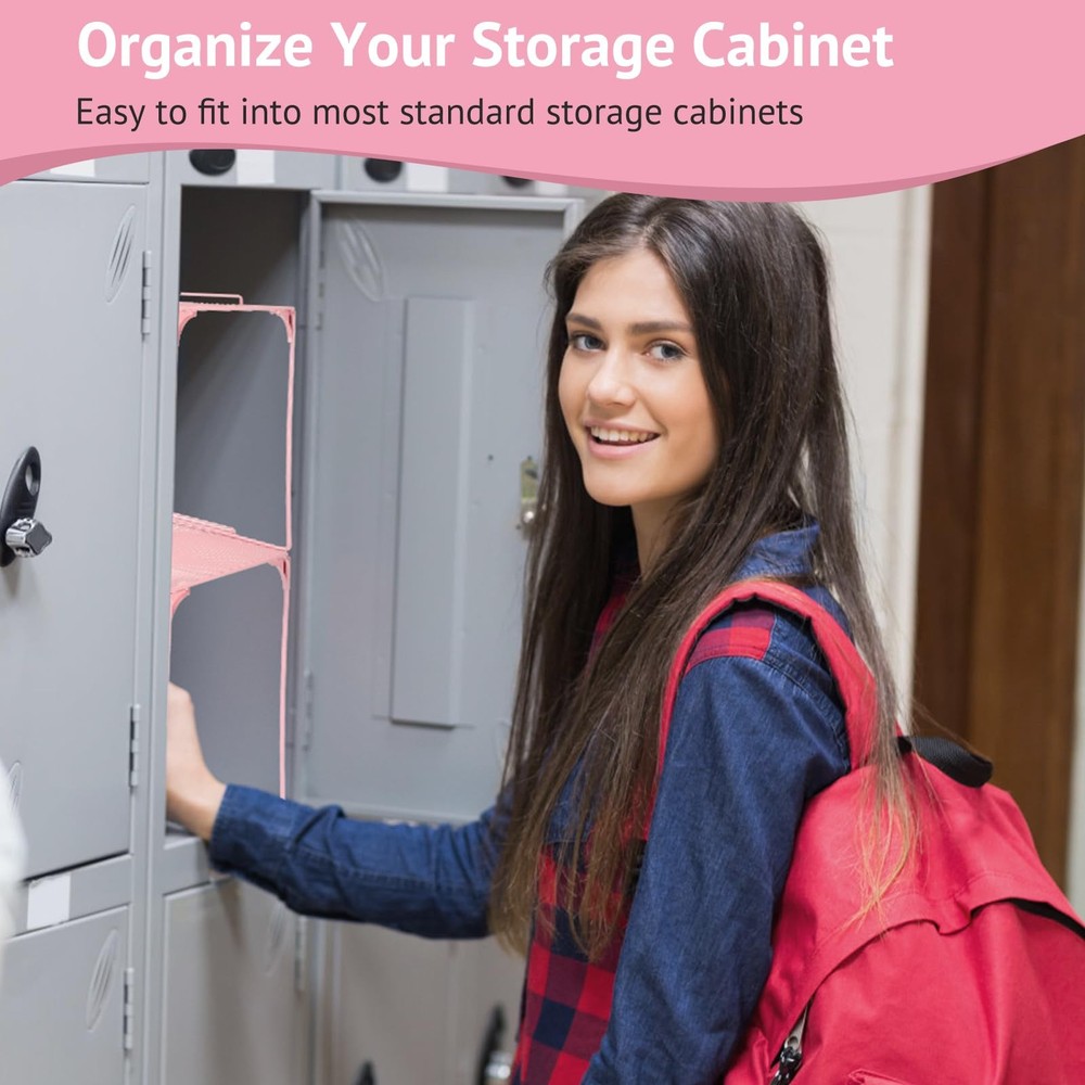 AUECOOME Stackable Locker Organizer Shelf for School Office Home - Light Pink