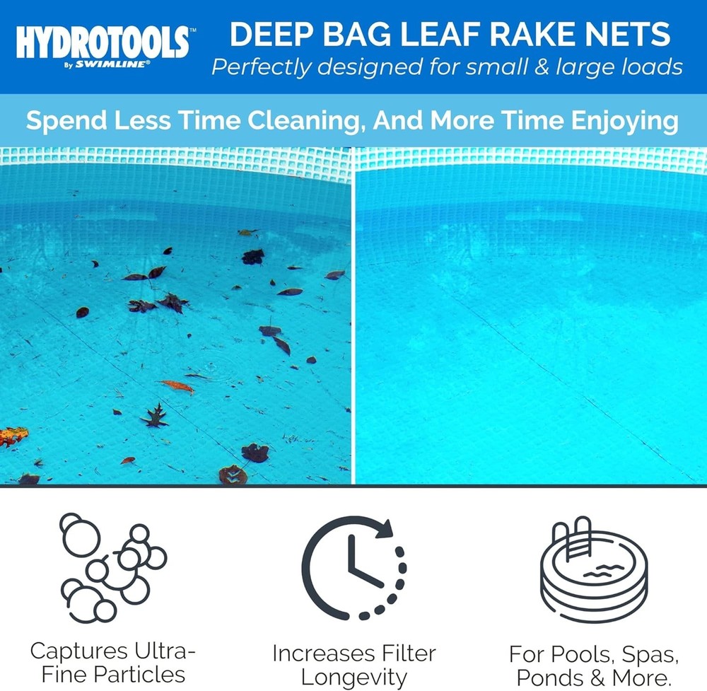 Hydrotools Leaf Rake Extra Large Deep Mesh Pool & Pond Skimmer Net