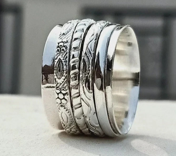 925 Sterling Silver, Solid Silver, Band Ring, Wide Spinner Band Ring