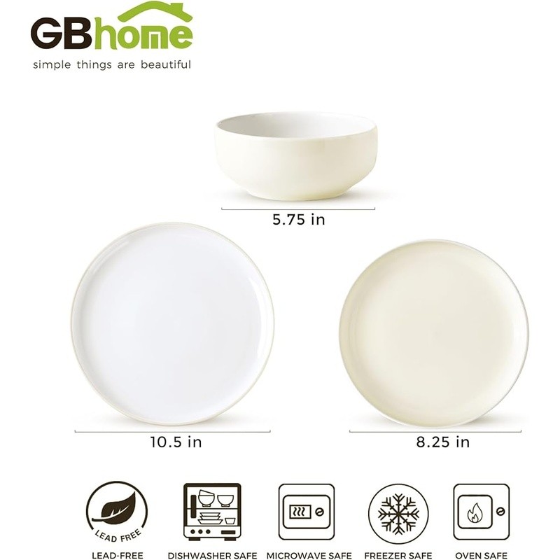 Premium Ceramic 12 Piece Dinnerware Set Microwave Dishwasher Safe Modern Design