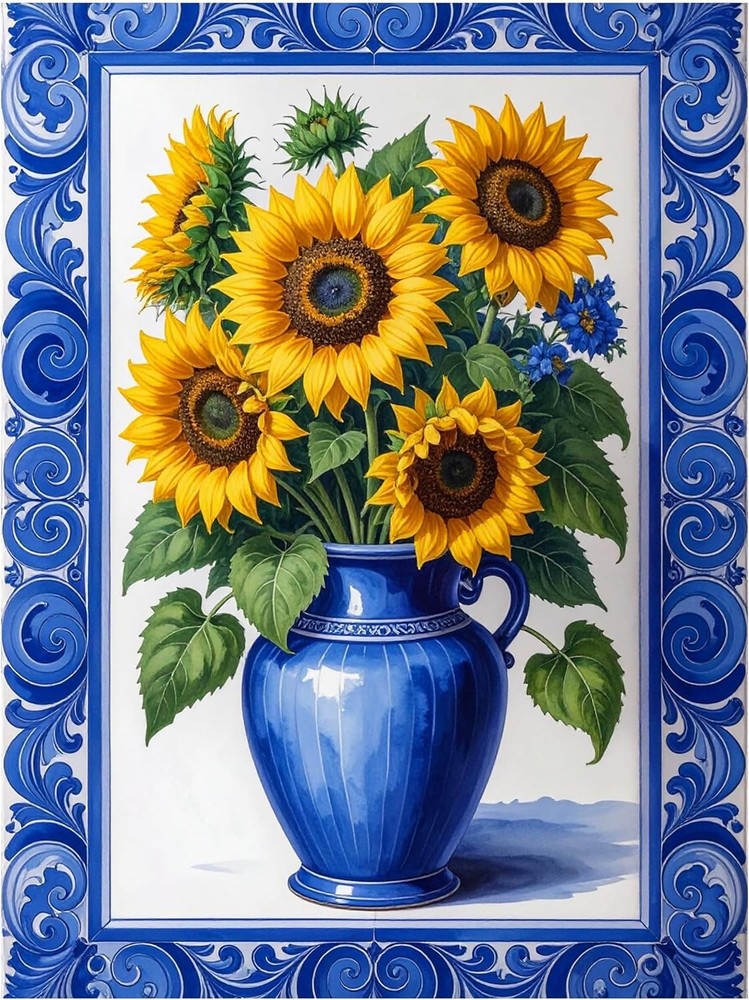 Tile Mural Sunflowers in Pot Kitchen Bathroom Wall Backsplash Marble Ceramic