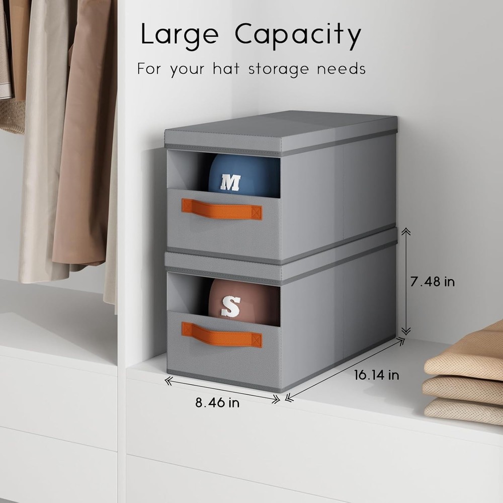 3 Pack Hat Organizer for Baseball Caps, Hat Storage Box with Clear Window