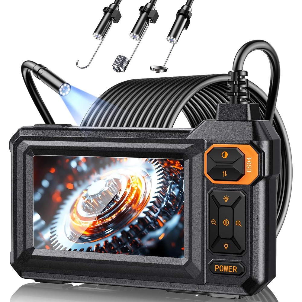 Endoscope Camera with Light, Borescope Camera with 4.3" IPS IP67 Screen Black