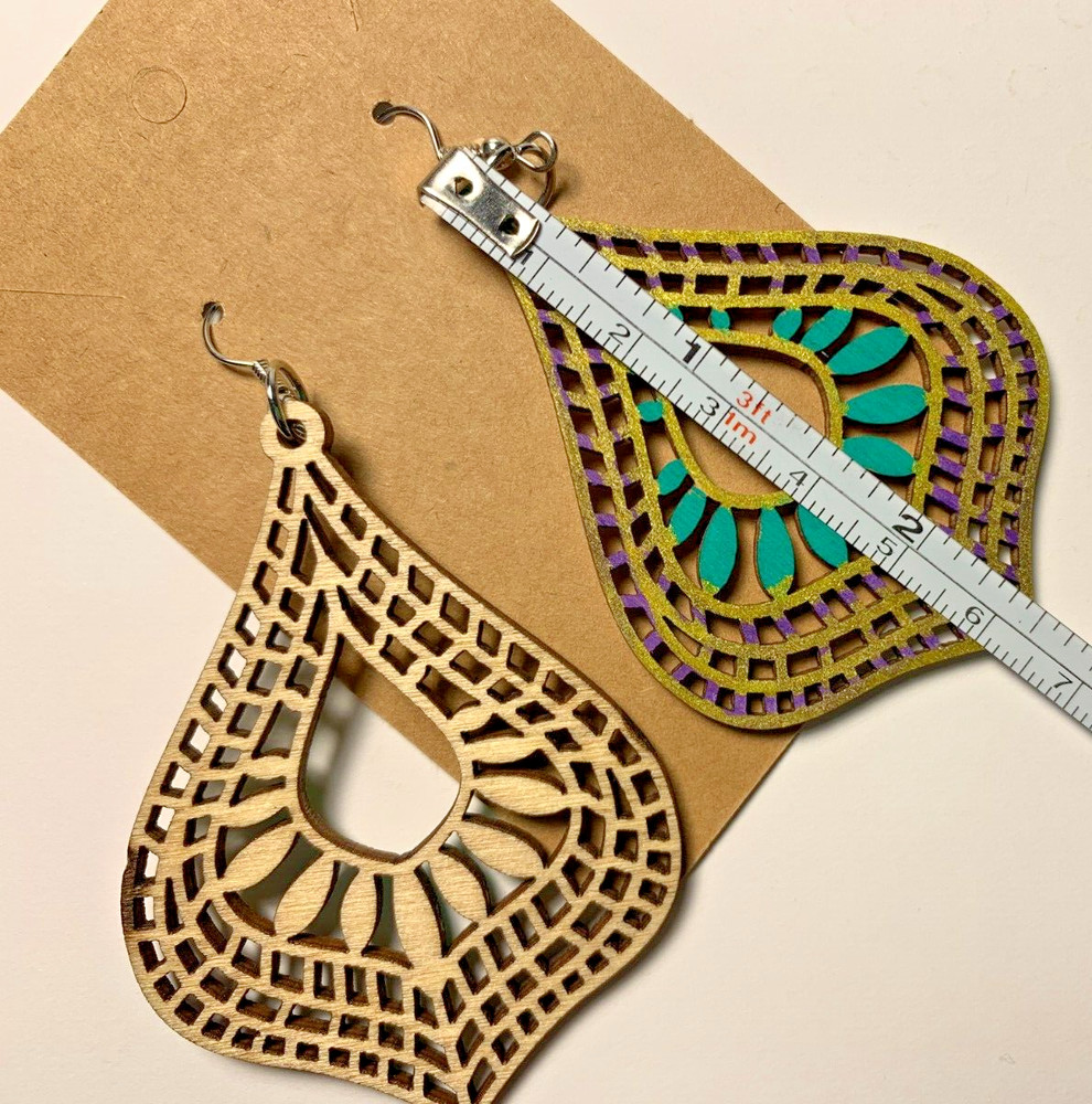 Handmade painted wood dangle earrings