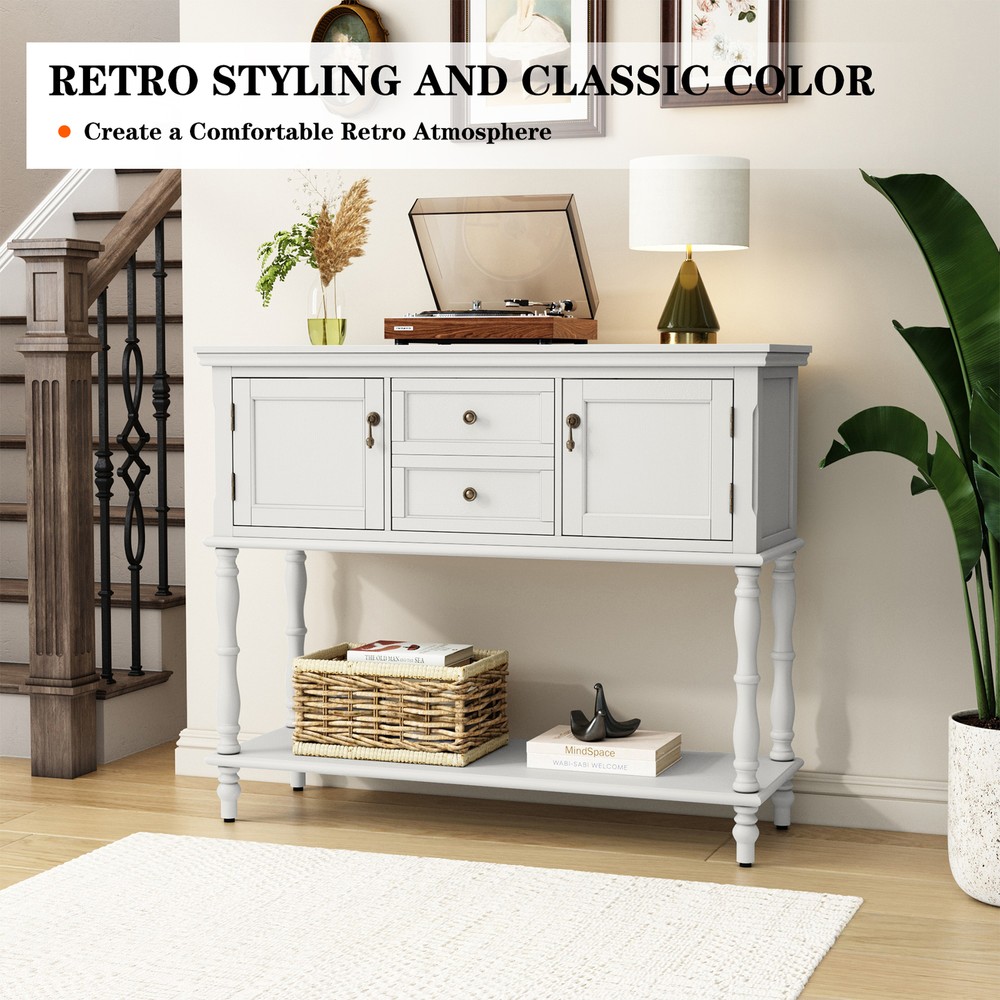 Console Table with 2 Drawers & Storage Shelves Wood Entryway Sofa Table White