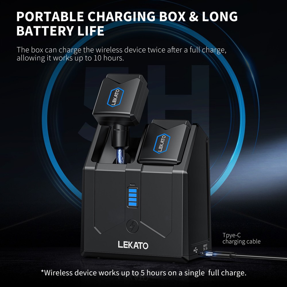 LEKATO 5.8G Wireless Guitar System Audio Transmitter Receiver with Charging Box