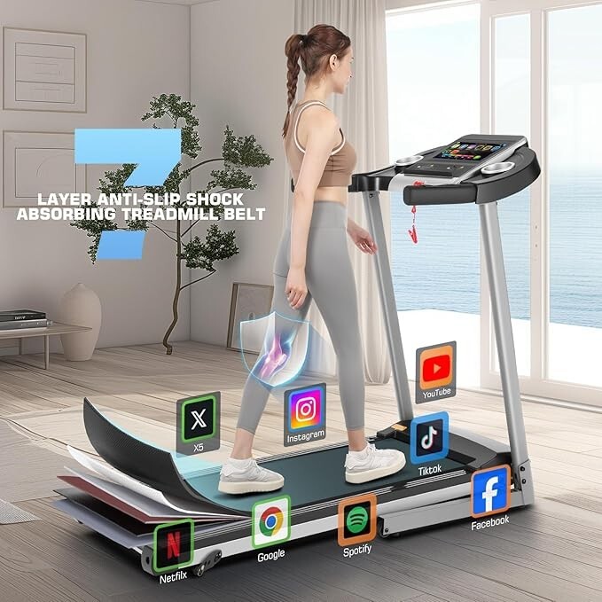 *3.5HP Folding Treadmill with 7-layer Running Belt & Bluetooth Fidelity Speaker*