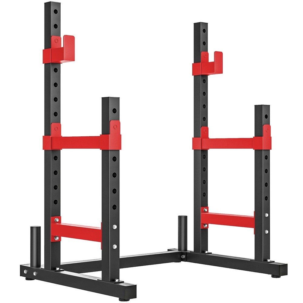 Squat & Bench Press Rack, Adjustable Hooks, 660LB Capacity w/ Plate Holders
