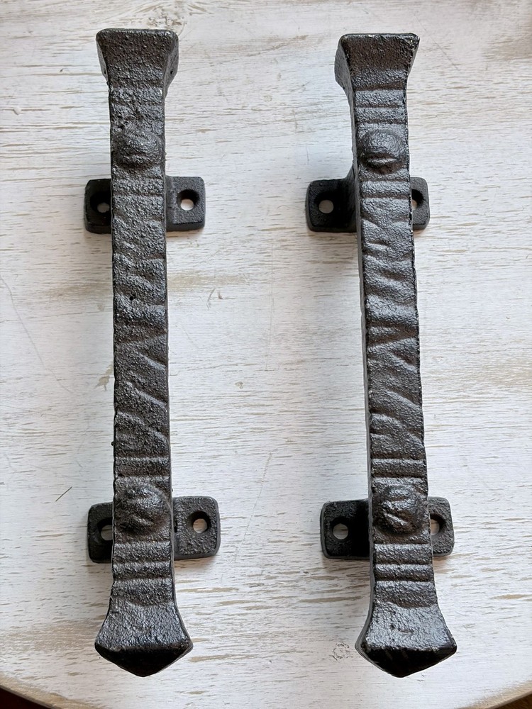 2 Large Solid Cast Iron Foundry Rustic Barn Handle Gate Pull Shed Door Handle 9”