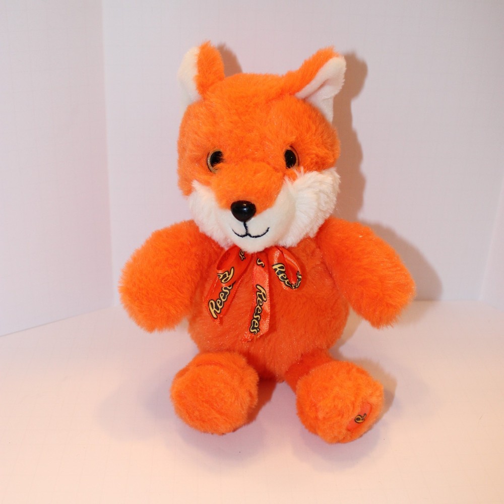 Reese's Fox Plush Chocolate Plush Fox Plays When Belly Squeezed  12” Tall