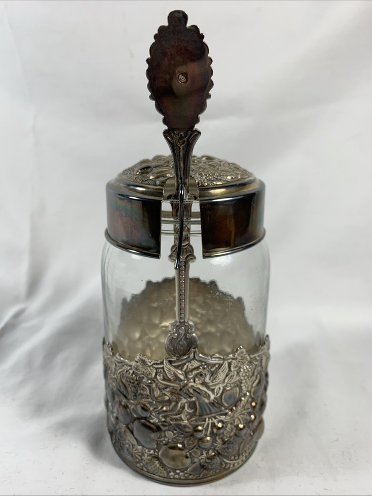 Glass Repousse Jam Jar with Windmill Spoon Silver