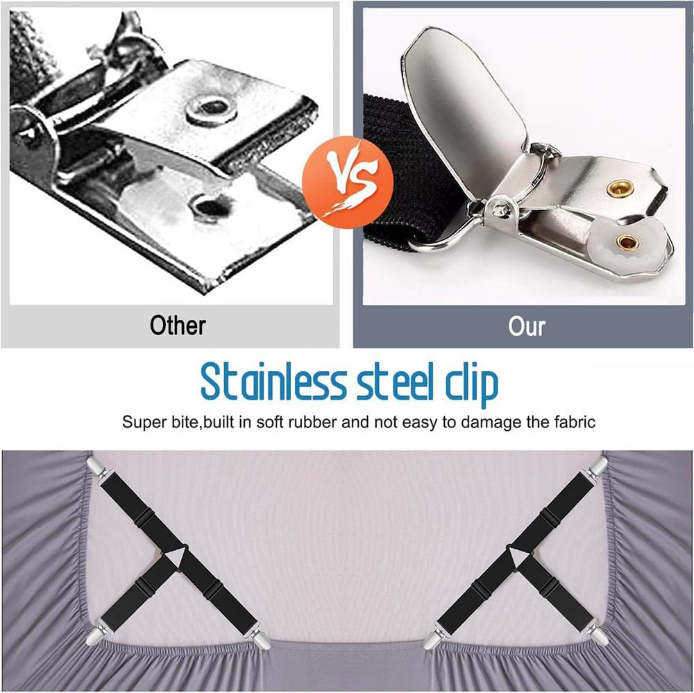 Bed Sheet Holder Straps, Upgrade Non Slip Sheet Clips, Fitted Sheet Holders for