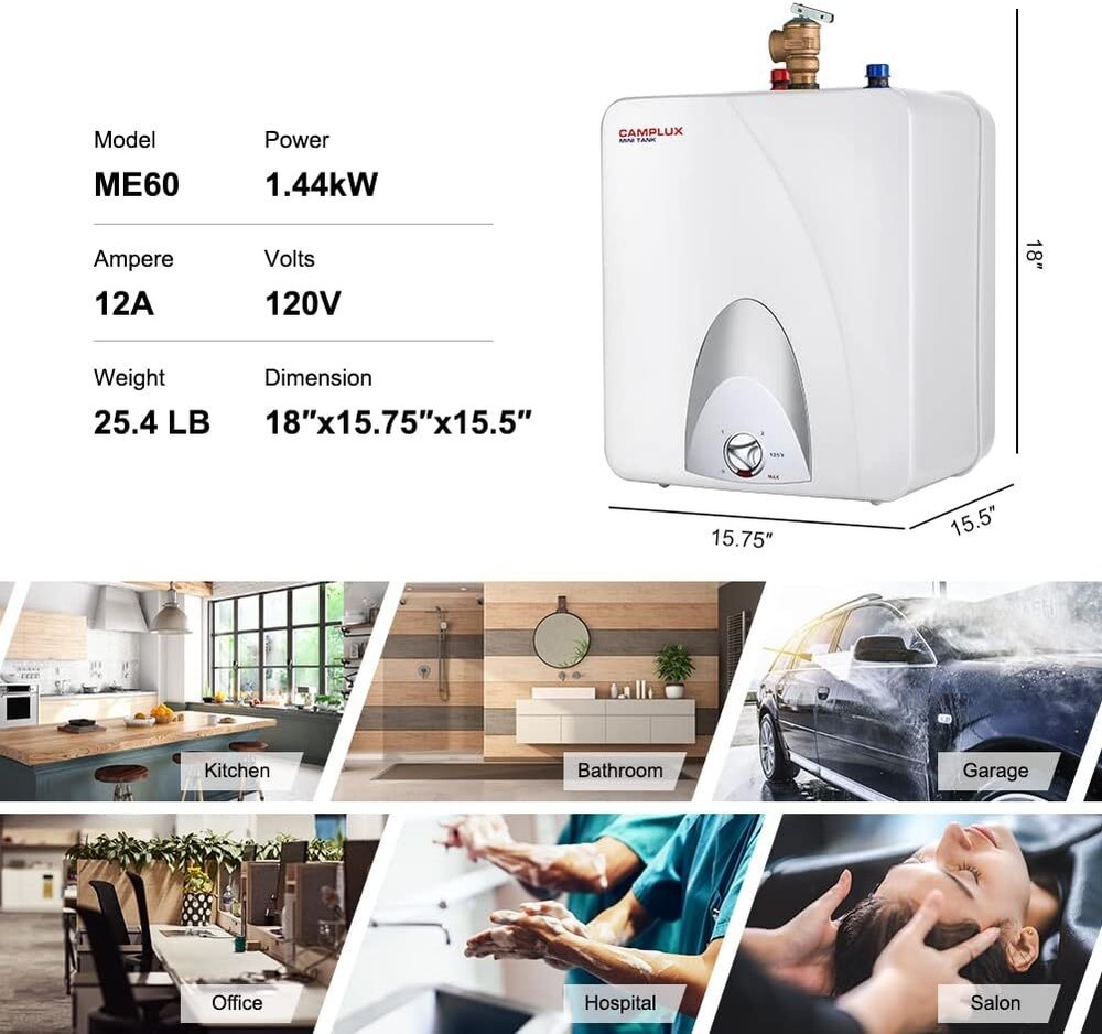 Camplux 6GPM Electric Tankless Water Heater 1400W On Demand Hot Whole House RV