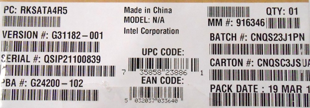 Intel RAID C600 Upgrade Key RKSATA4R5 NEW OPEN BOX