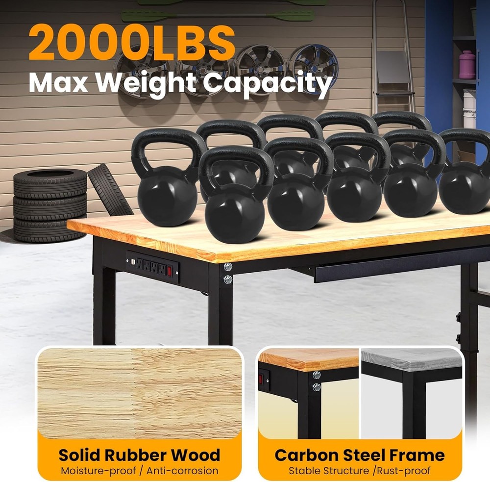 60" Adjustable Workbench with Drawer Work Table for Garage, Office, Home