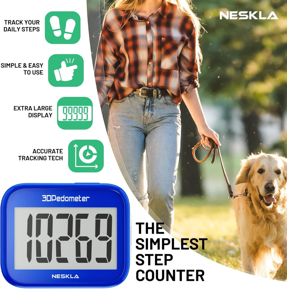 3D Pedometer for Walking, Simple Step Counter with Large Digital Display, Step T