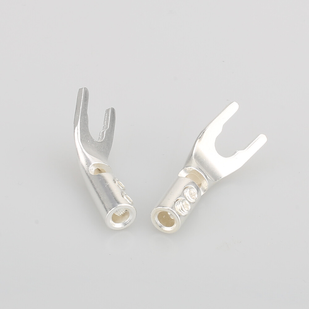 8pcs Pure copper Silver Plated Spade Plug Speaker Cable Wire Connector