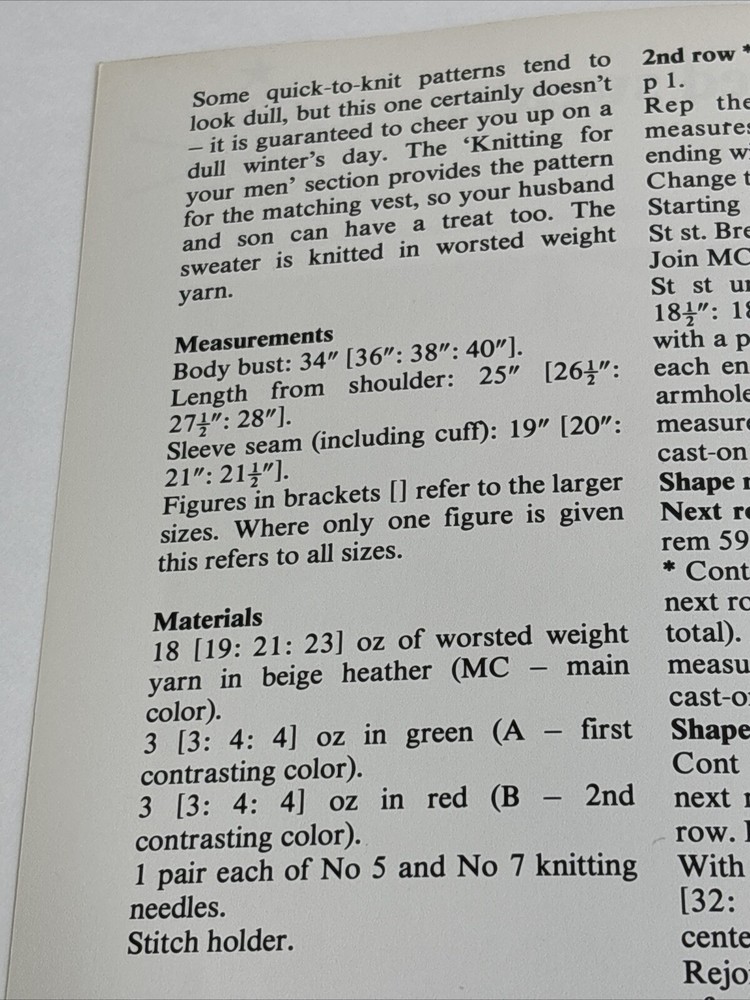 Three Colored Sweater Women's Knitting Pattern Card