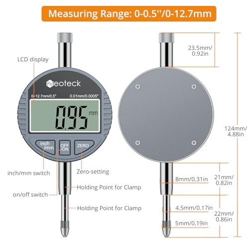 DTI Digital Dial Indicator 0.01mm/0.0005 inch Digital Probe Indicator Dial