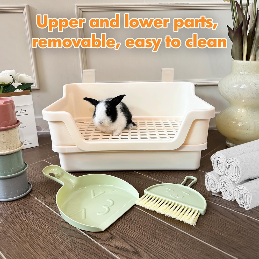 Large Rabbit Litter Box w/Plastic Grid & Dump Tray-Bunny Litter Pan Small Ani...