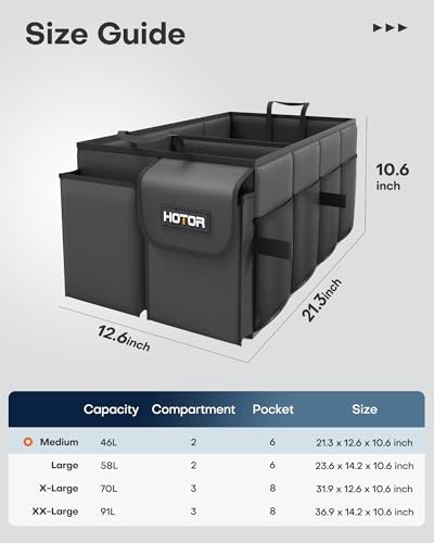 HOTOR Trunk Organizer - Car Organizer, Foldable Trunk organizer Medium Black