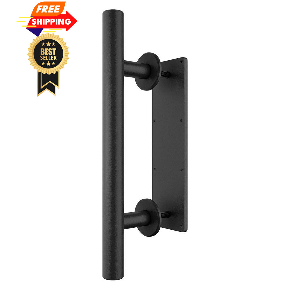 SMARTSTANDARD 2PCS 12" Pull and Flush Barn Door Handle Set, 12 Inch, Black