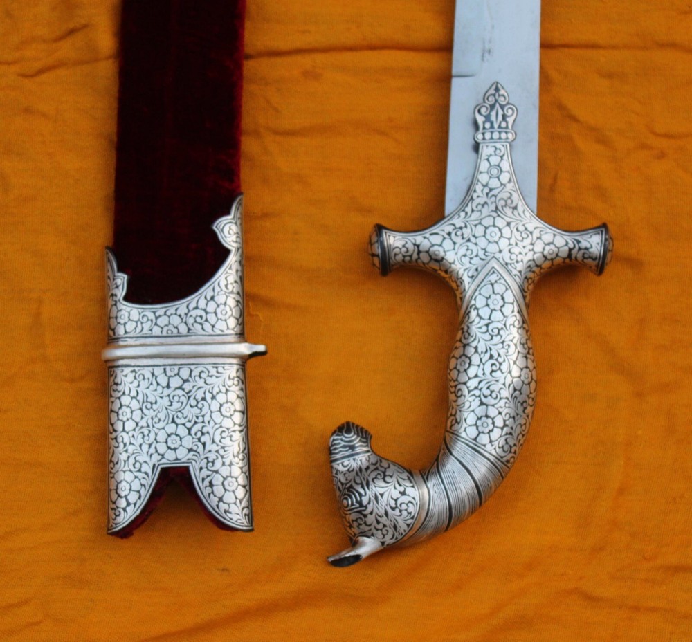 38" Mughal Islamic Indo-Persian Silver Inlaid Work Sword