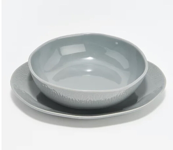 Ayesha Curry 2-Piece Serving Platter and Serving Bowl Set. Grey.