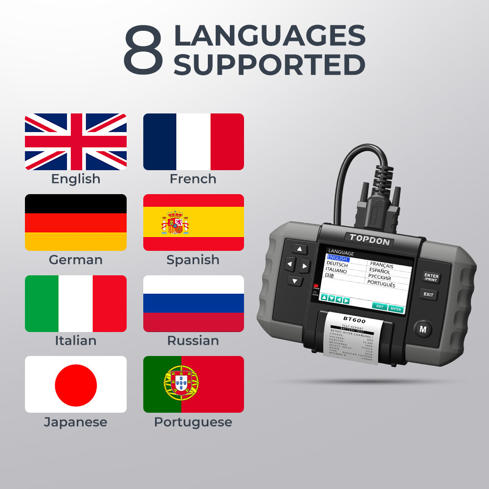 BT600: TOPDON 12/24V Battery Tester & Analyzer