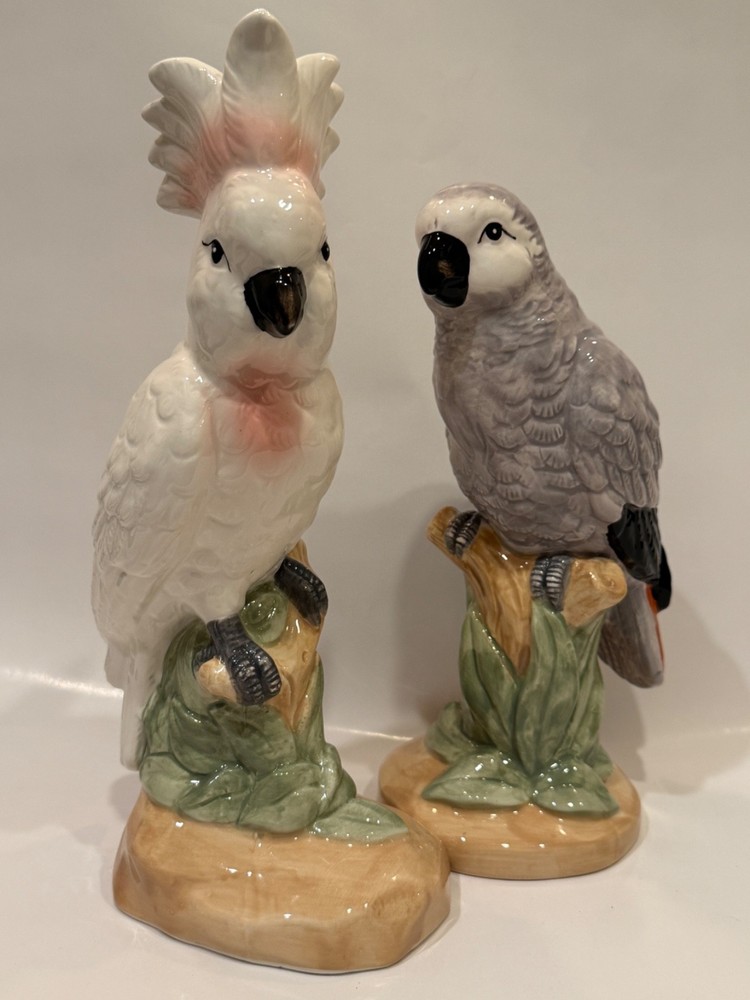 Ceramic Parrot Cockatiel Large Bird Figurine Pair
