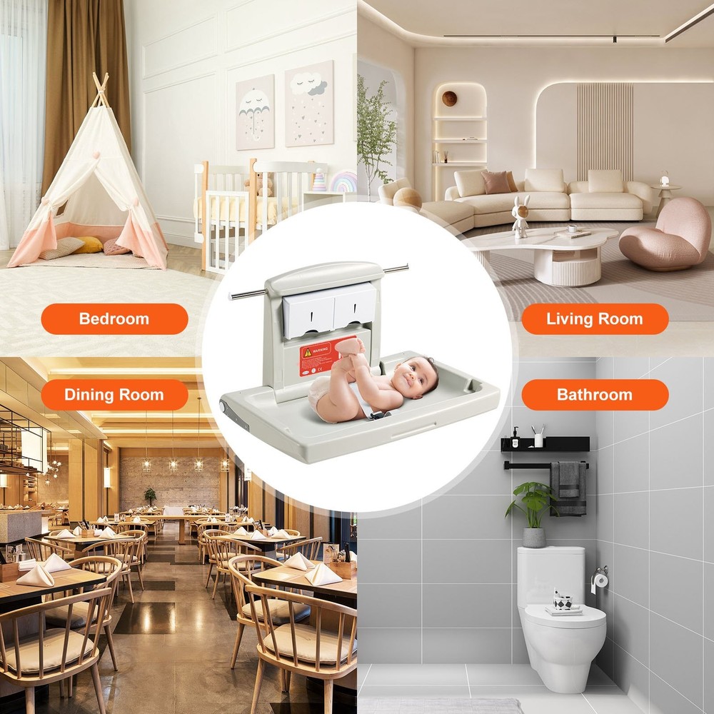 Wall-Mounted Baby Changing Station, Horizontal Foldable Diaper Change Table with