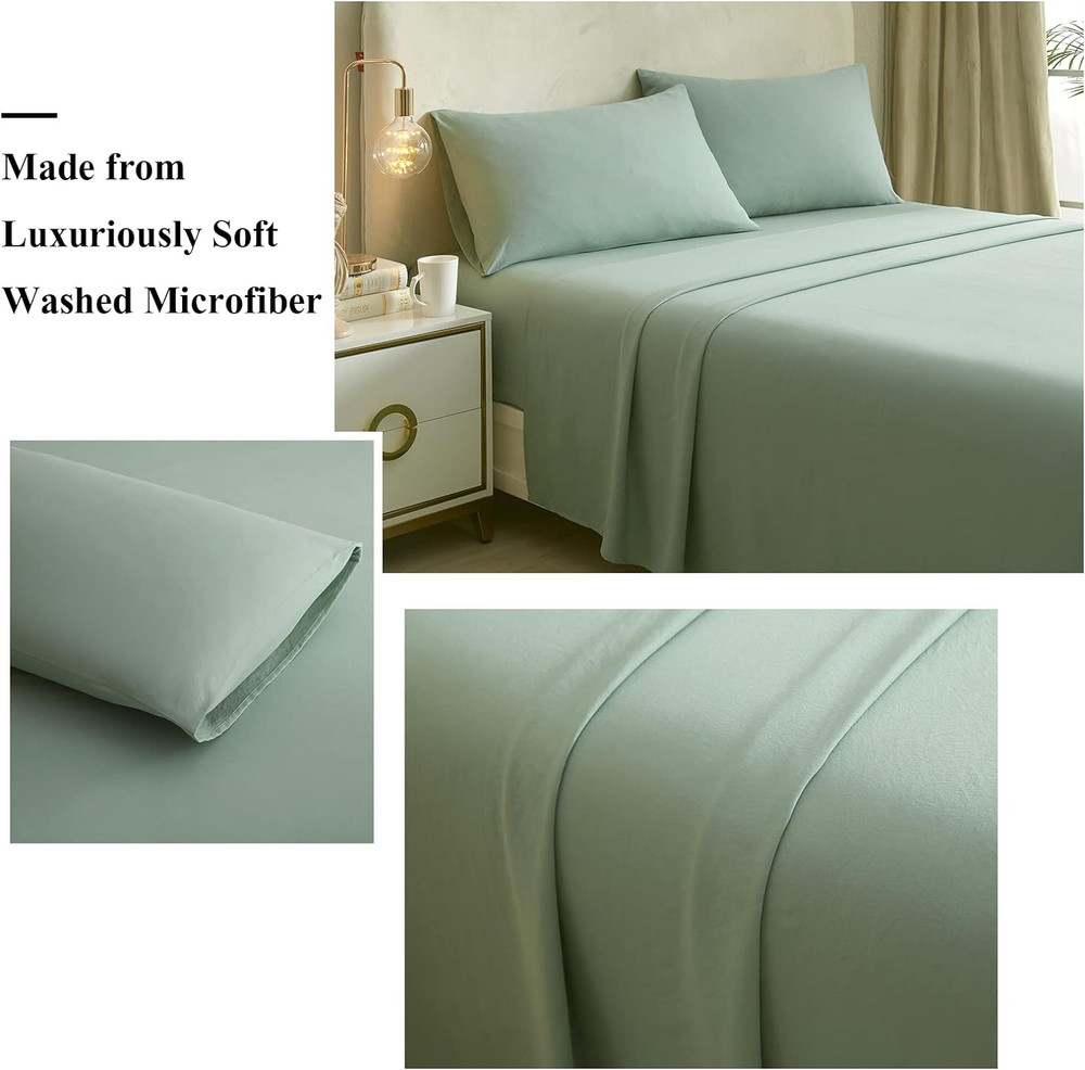Sage Green Sheets for Queen Size Bed,4 Piece Cooling Sheets Queen Deep