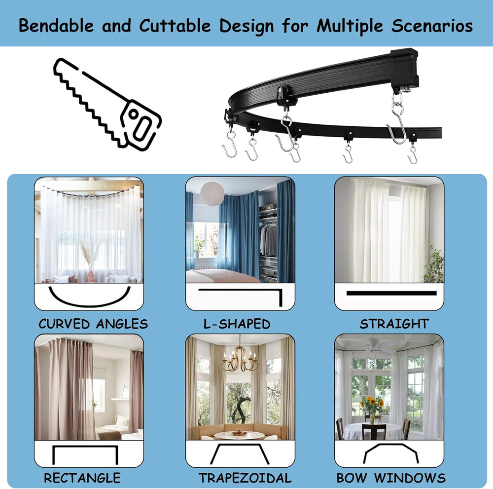 Heavy Blackout Room Divider Curtains with Ceiling Track, 10x9 Ft, Grey Panel