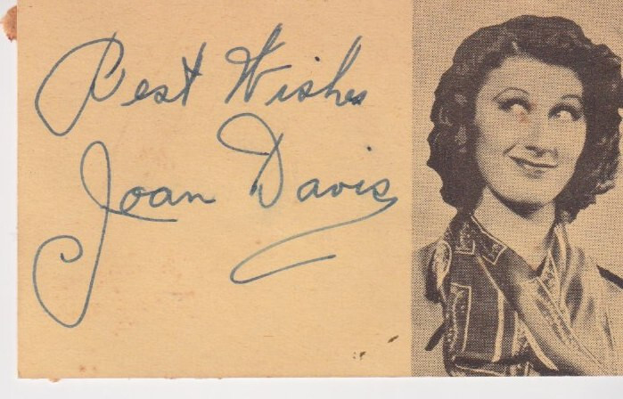 Joan Davis signed 4x2 vintage page
