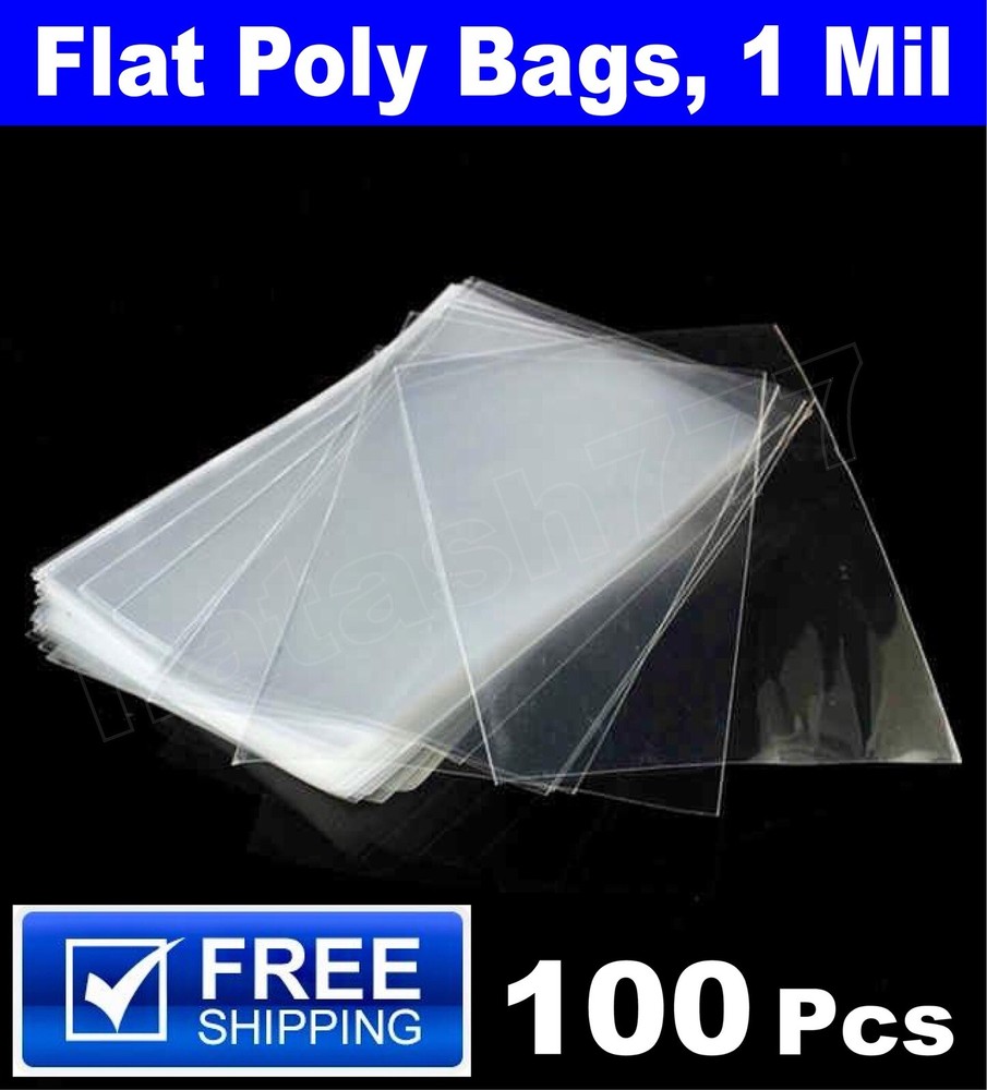100 - PLASTIC CLEAR FLAT POLY BAGS Flat Open Top Apparel Packaging Packing Bag
