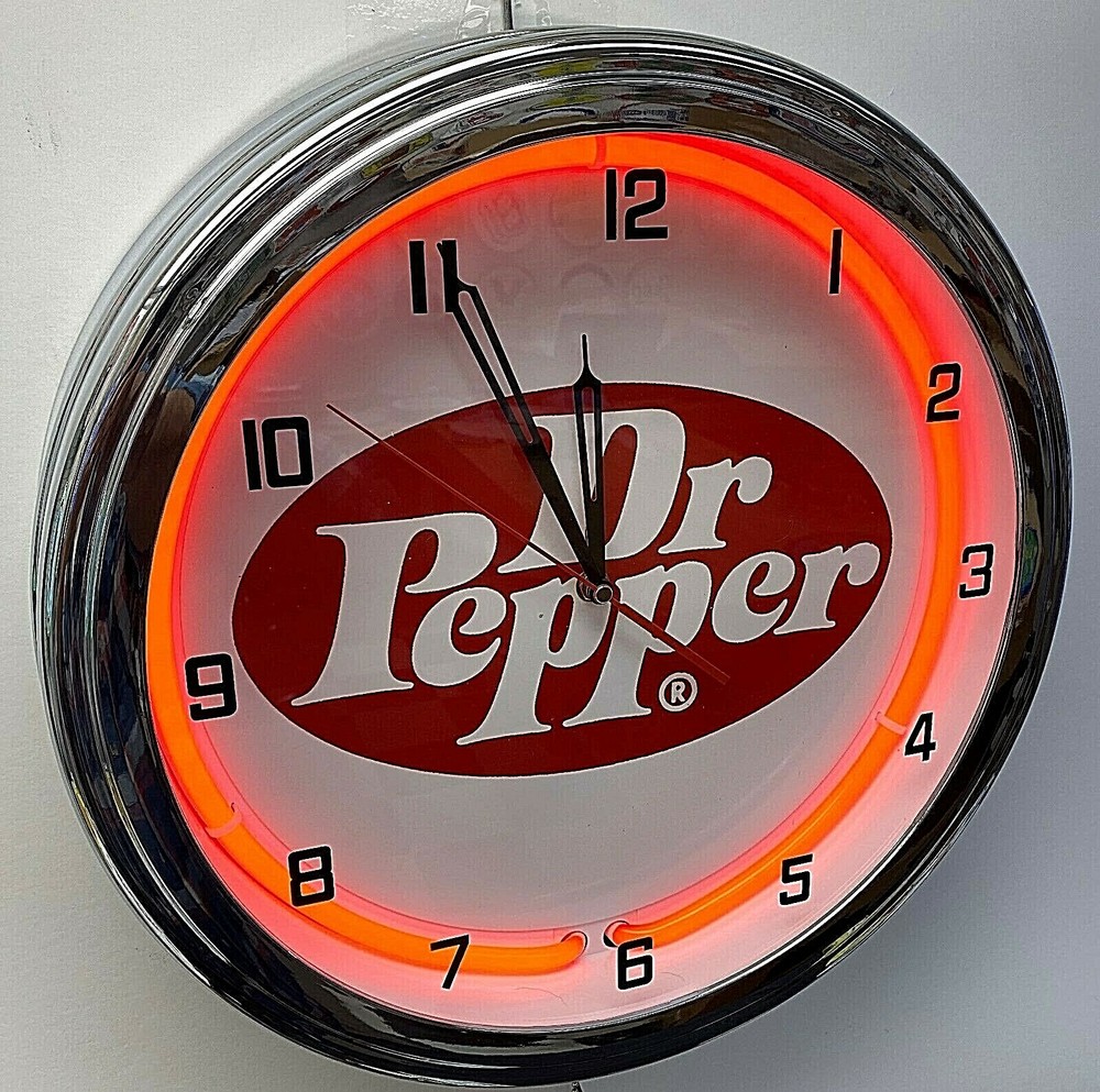 16" Nostalgic Dr Pepper Soda Sign Red Neon Clock