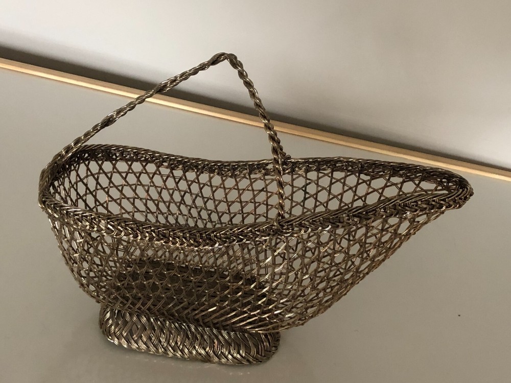 SILVER PLATED WICKER DESIGN BOTTLE HOLDER 11" LONG
