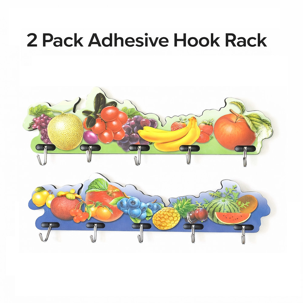 2 Pack Self Adhesive Wall Hooks Rack Fruit Design 5 Hooks Kitchen Key Holder